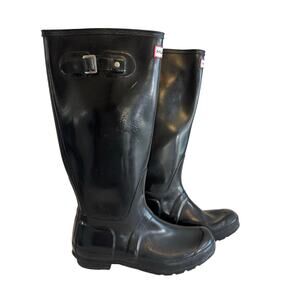 Hunter Original Tall Gloss Rain Boots Women 42 US 10 Black Adjustable Waterproof